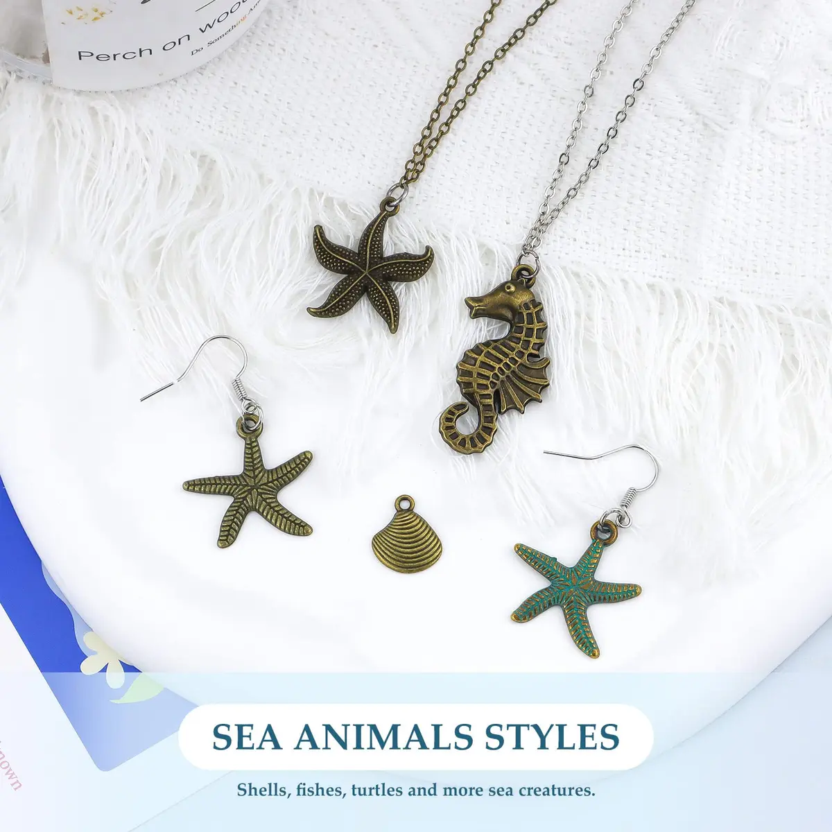 JIALEEY Assorted Ocean Themed Charms 100g | Antique Bronze Sea Creatures Jewelry Beads - view 5