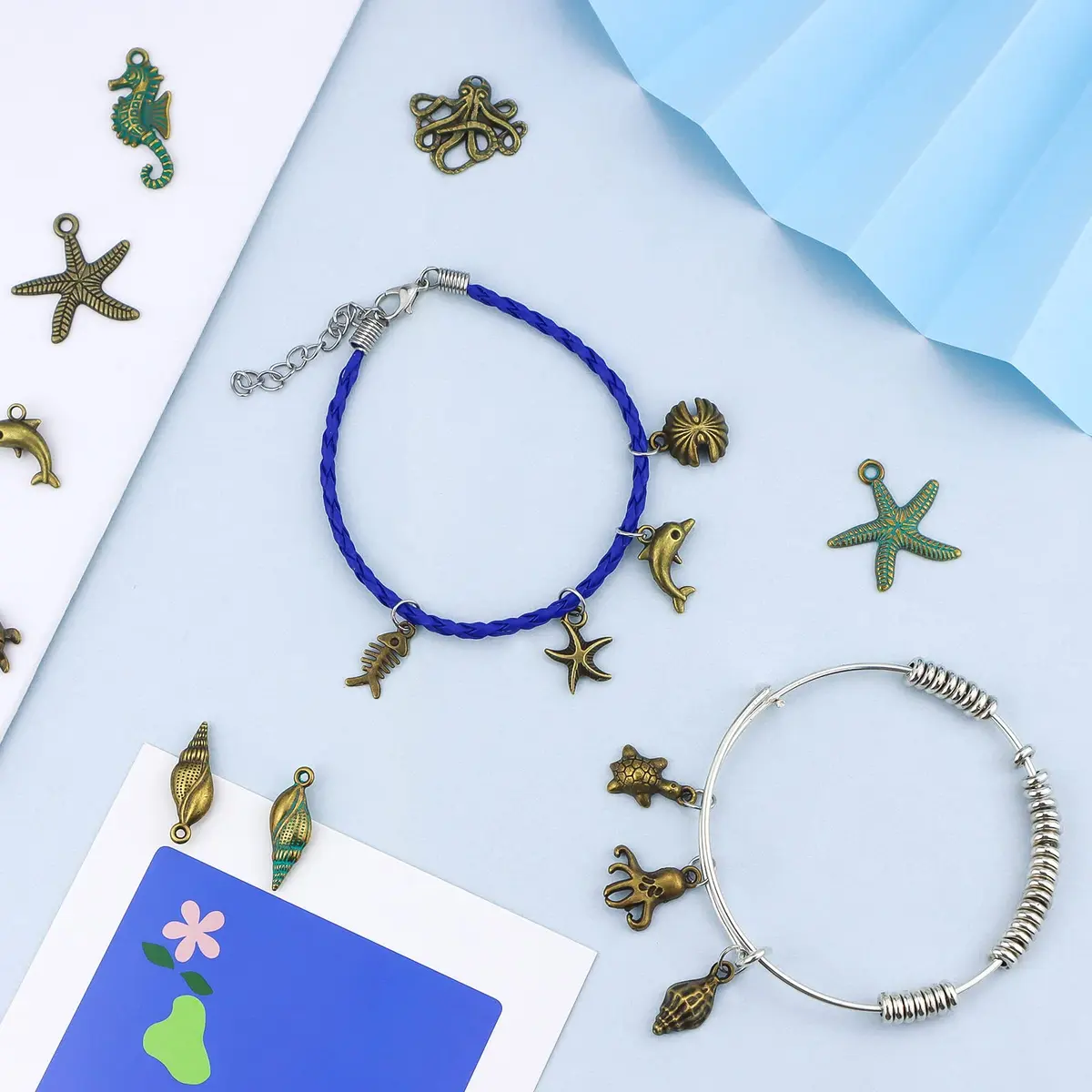 JIALEEY Assorted Ocean Themed Charms 100g | Antique Bronze Sea Creatures Jewelry Beads - view 6
