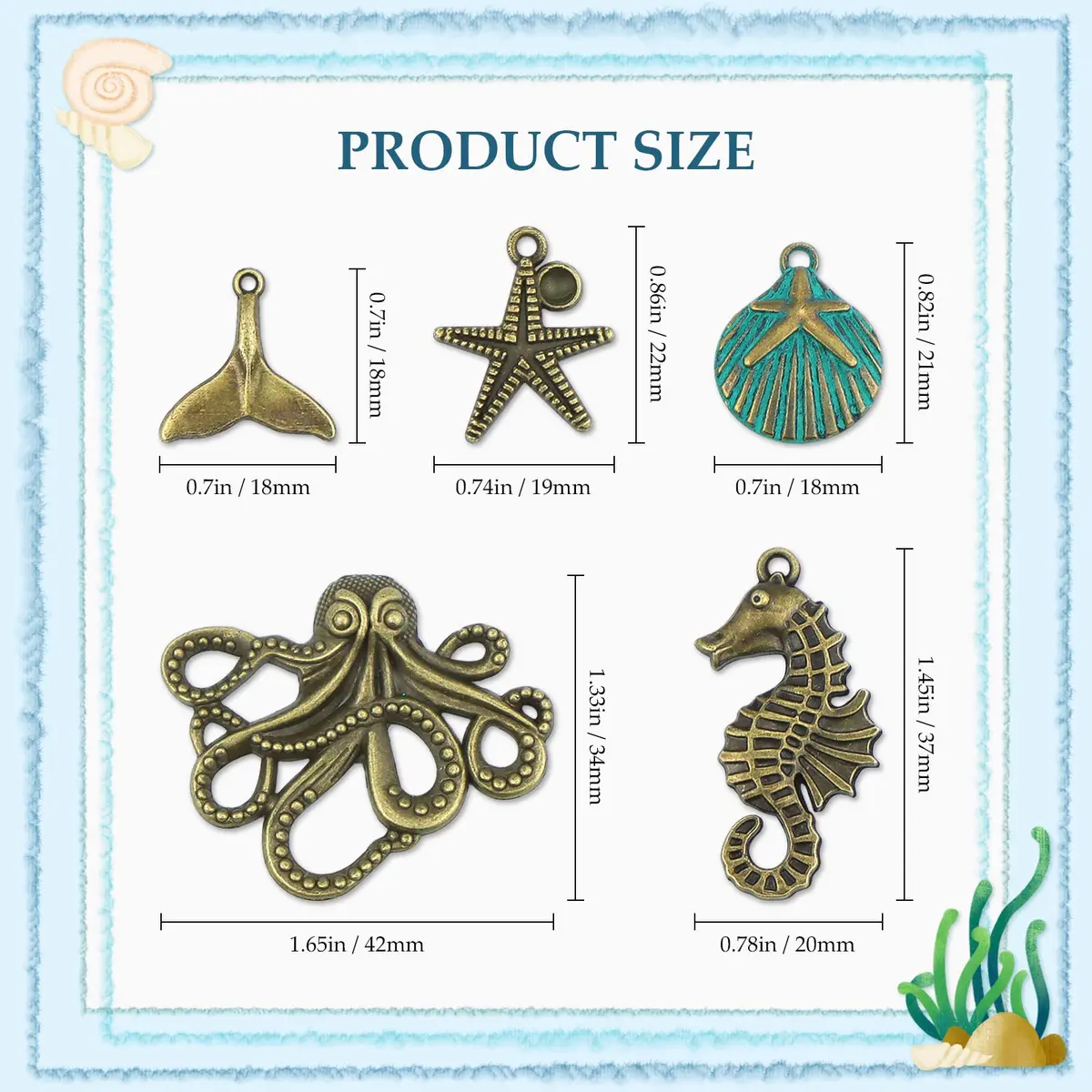 JIALEEY Assorted Ocean Themed Charms 100g | Antique Bronze Sea Creatures Jewelry Beads - view 2