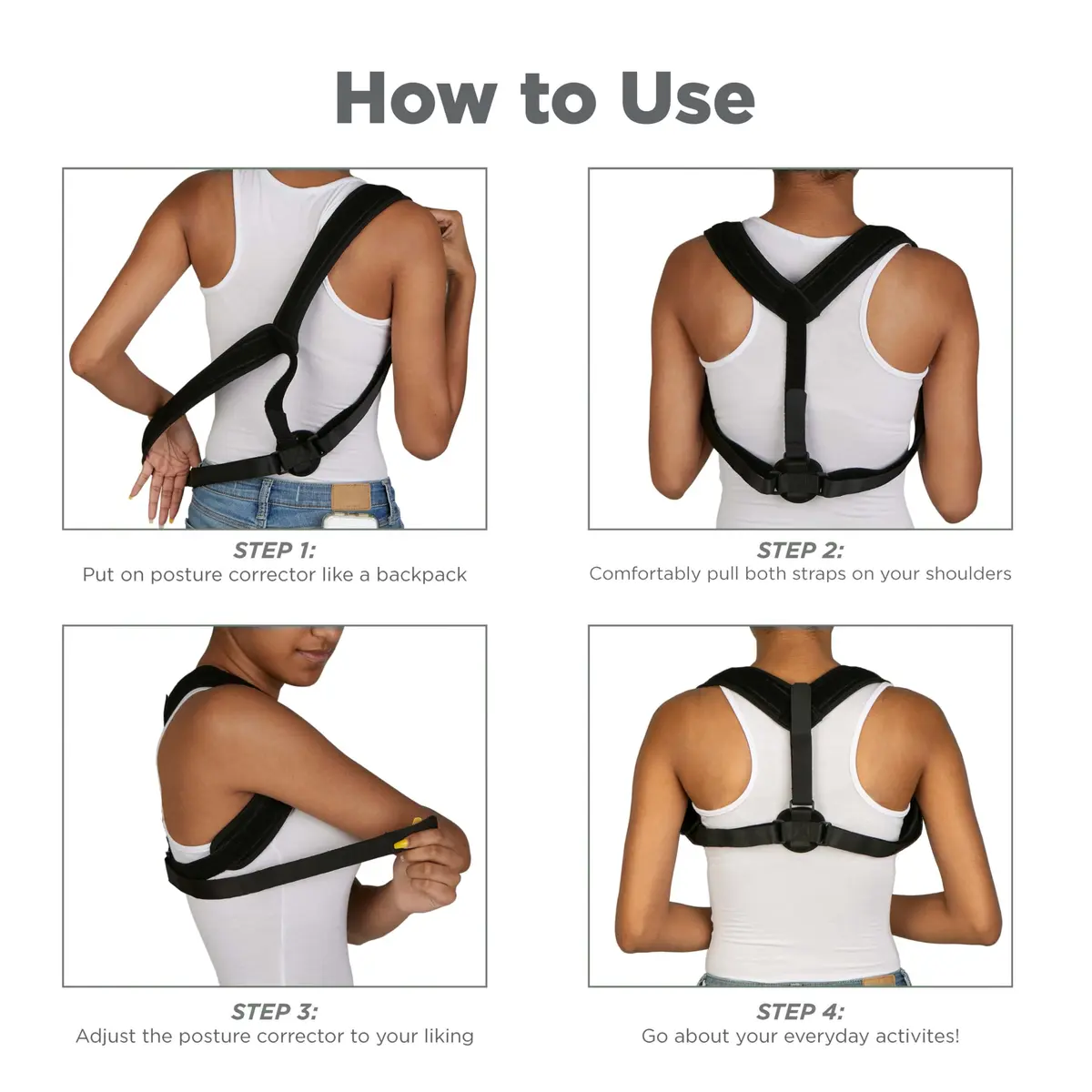 Mind Reader Posture Corrector, Adjustable Clavicle Brace, Lightweight, Nylon, 14"L x 4.25"W x 11.5"H, Black | Support for Spinal & Shoulder Alignment - view 6