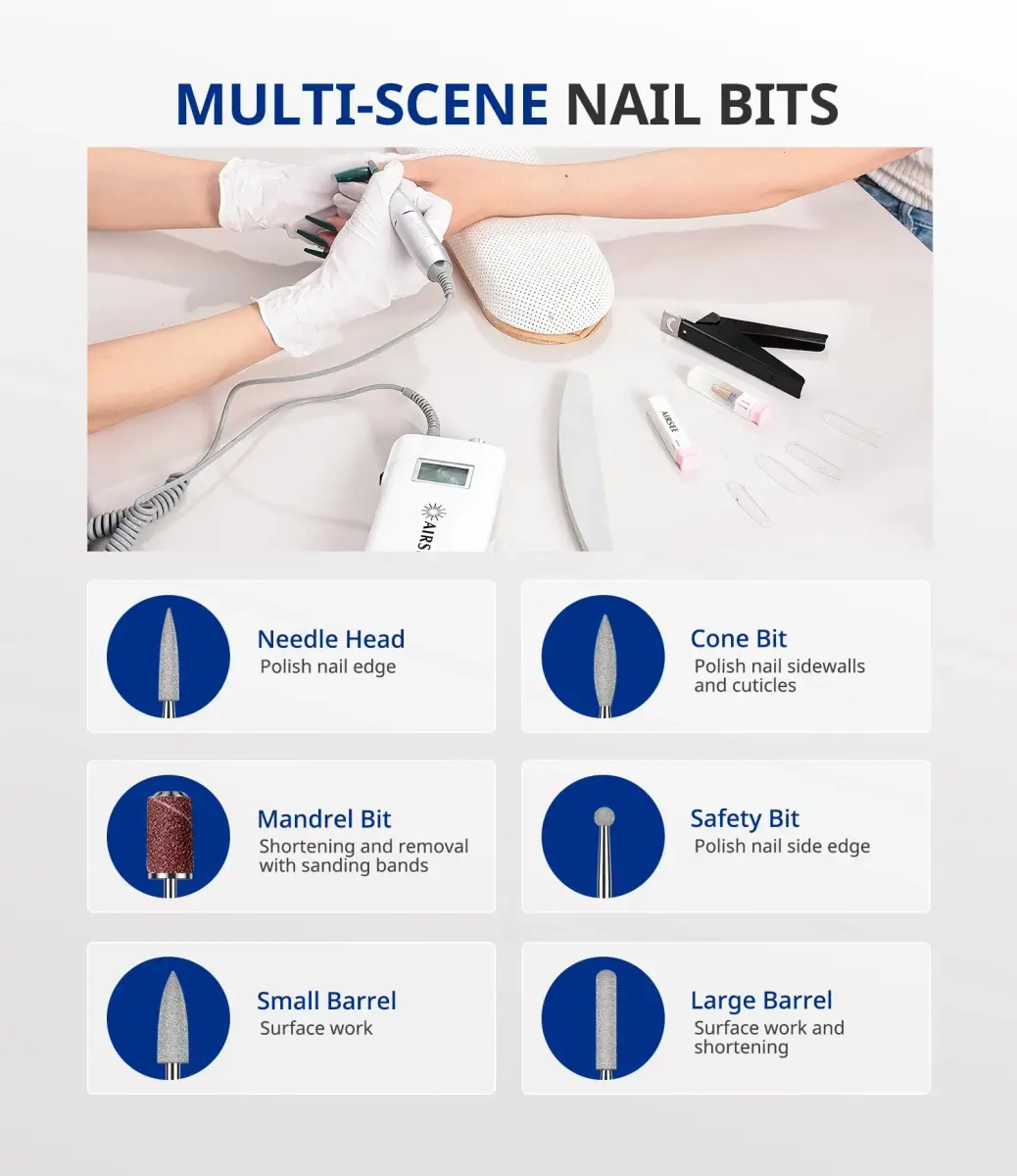 AIRSEE Rechargeable 30000RPM Electric Nail Drill, E8 White | Professional Salon & Home Use - view 7