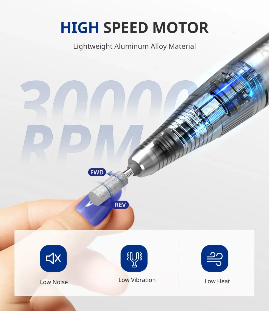 AIRSEE Rechargeable 30000RPM Electric Nail Drill, E8 White | Professional Salon & Home Use - view 2
