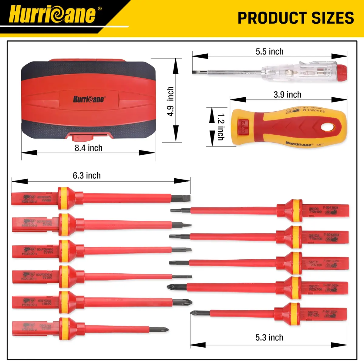 HURRICANE 1000V Insulated Electrician Screwdriver Set, 13 Piece Professional Electrical Screwdriver Set, CR-V Steel Magnetic Phillips Slotted Pozidriv Torx, Insulation VDE & GS Certified Screwdriver - view 5