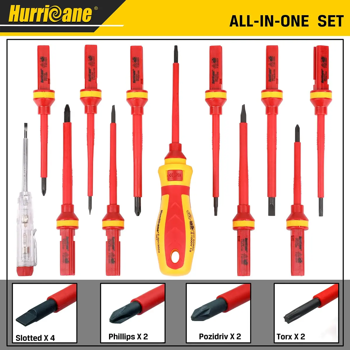 HURRICANE 1000V Insulated Electrician Screwdriver Set, 13 Piece Professional Electrical Screwdriver Set, CR-V Steel Magnetic Phillips Slotted Pozidriv Torx, Insulation VDE & GS Certified Screwdriver - view 7
