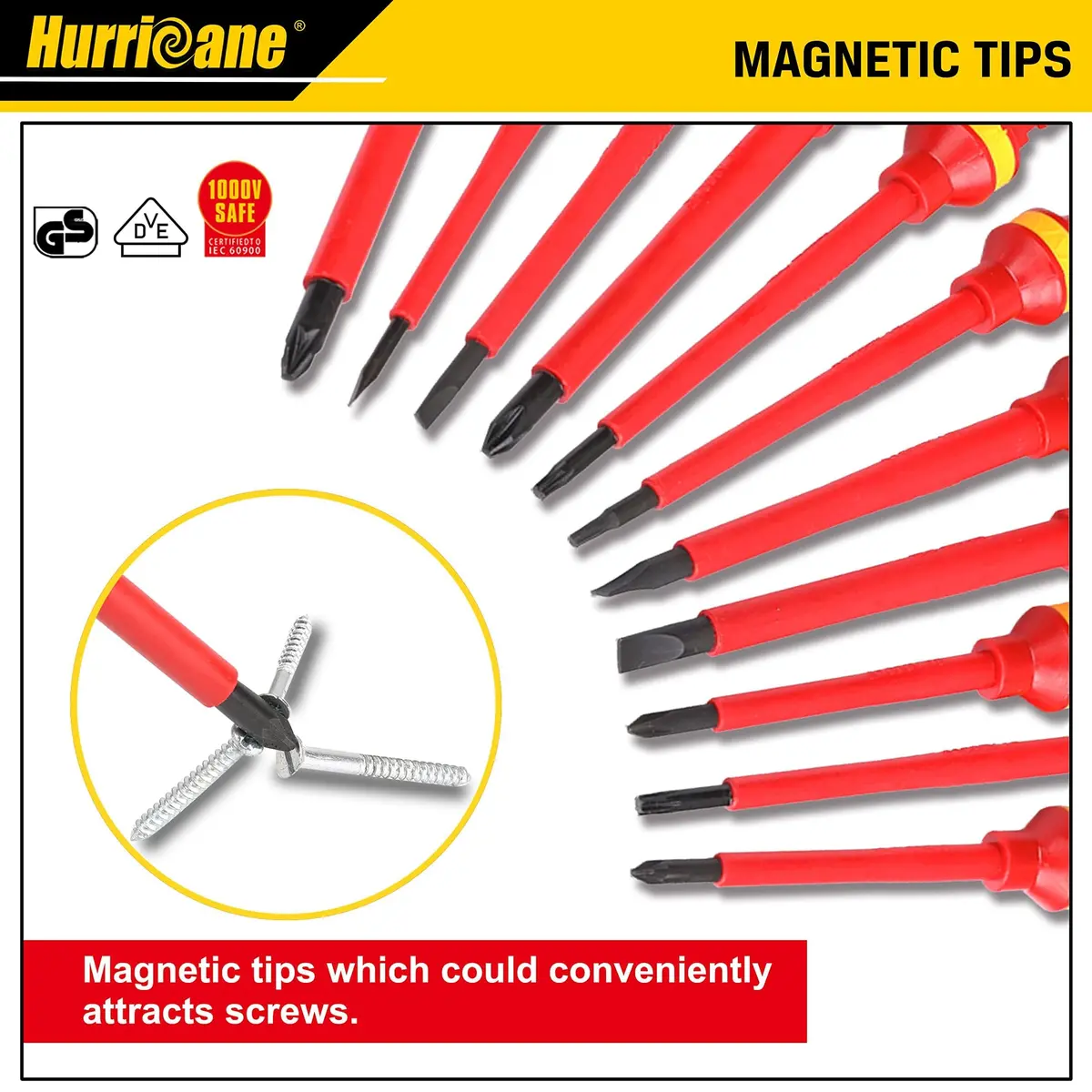 HURRICANE 1000V Insulated Electrician Screwdriver Set, 13 Piece Professional Electrical Screwdriver Set, CR-V Steel Magnetic Phillips Slotted Pozidriv Torx, Insulation VDE & GS Certified Screwdriver - view 3