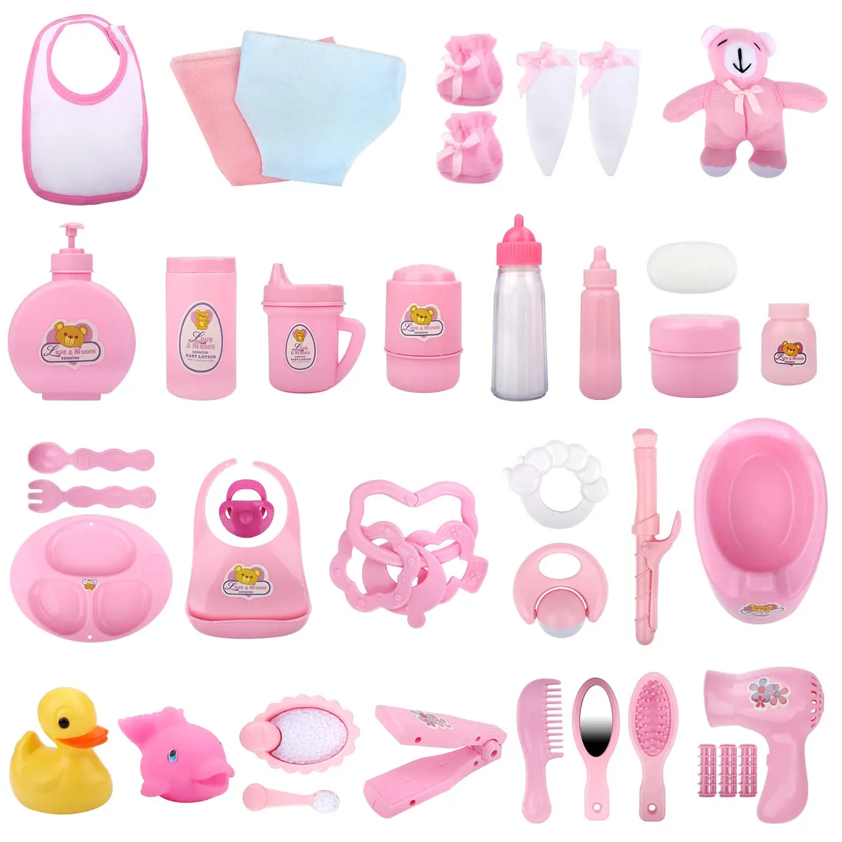 deAO 40 Pcs Baby Doll Accessories with Storage Bag | Feeding & Caring Playset for Kids 3+ - view 5