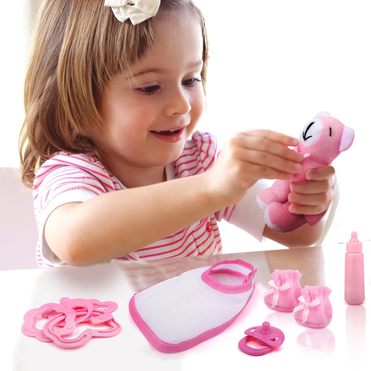 deAO 40 Pcs Baby Doll Accessories with Storage Bag | Feeding & Caring Playset for Kids 3+ - view 7