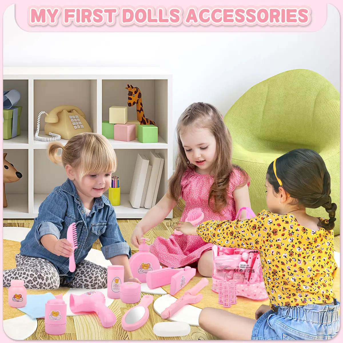 deAO 40 Pcs Baby Doll Accessories with Storage Bag | Feeding & Caring Playset for Kids 3+ - view 3