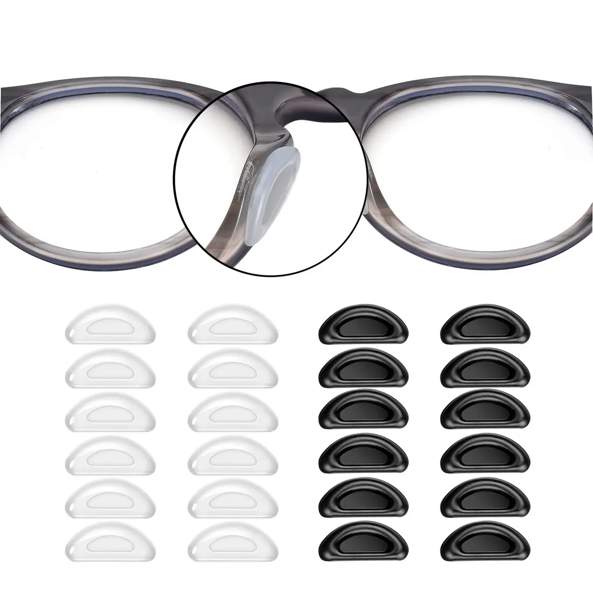 SMARTTOP Adhesive Nose Pad, 20 Pairs | Silicone Anti-Slip for Glasses & Sunglasses, 18mm, 1mm Thick - main product image