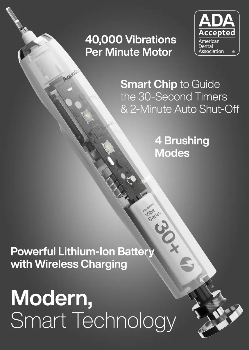 Aquasonic Vibe Series Ultra-Whitening Electric Toothbrush with 8 Brush Heads & Travel Case | ADA Accepted, 40,000 VPM, Wireless Charging - view 2