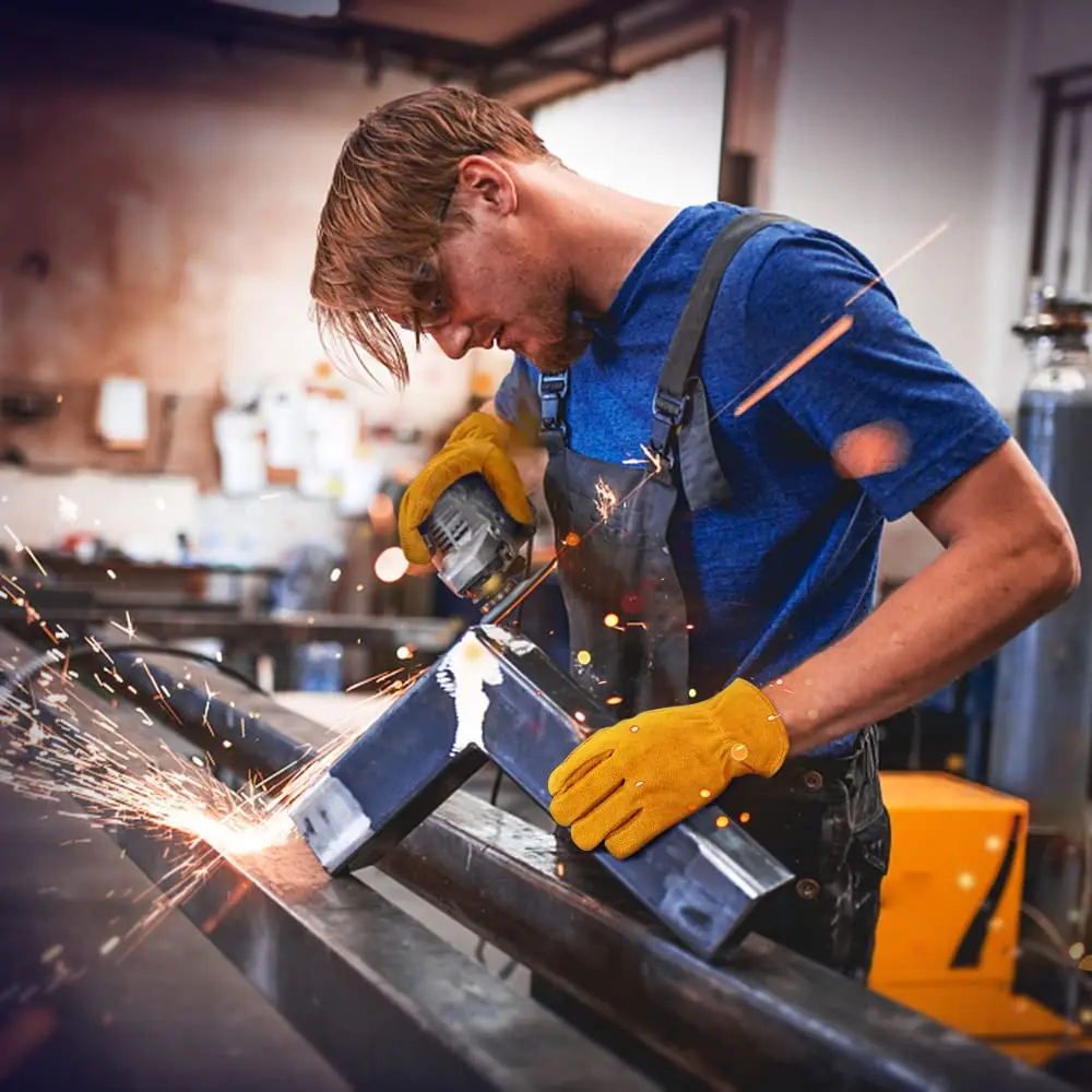 OZERO Leather Work Gloves, Cowhide, Large | Durable, Flexible & Puncture-Resistant for Heavy Duty Tasks - view 5