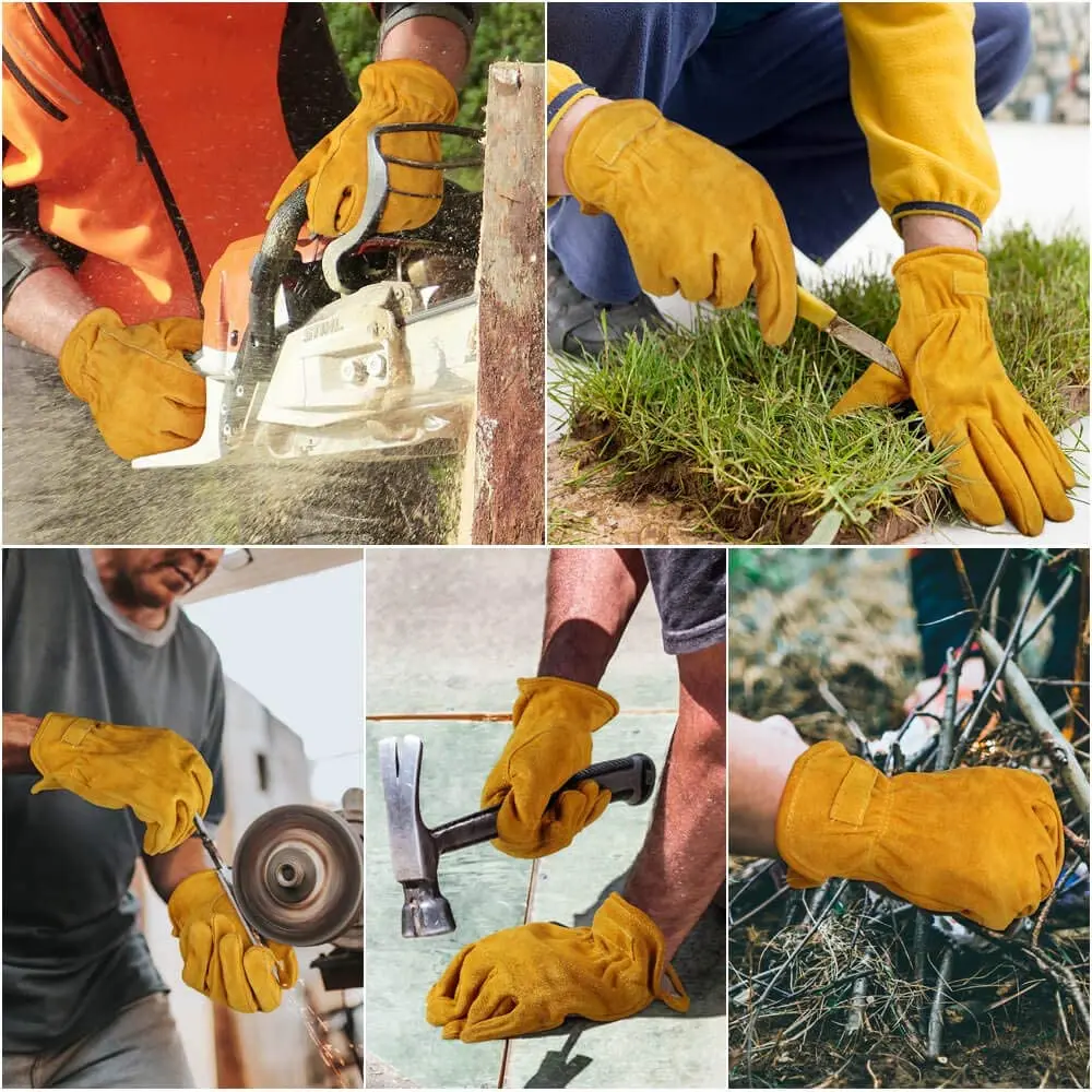 OZERO Leather Work Gloves, Cowhide, Large | Durable, Flexible & Puncture-Resistant for Heavy Duty Tasks - view 6