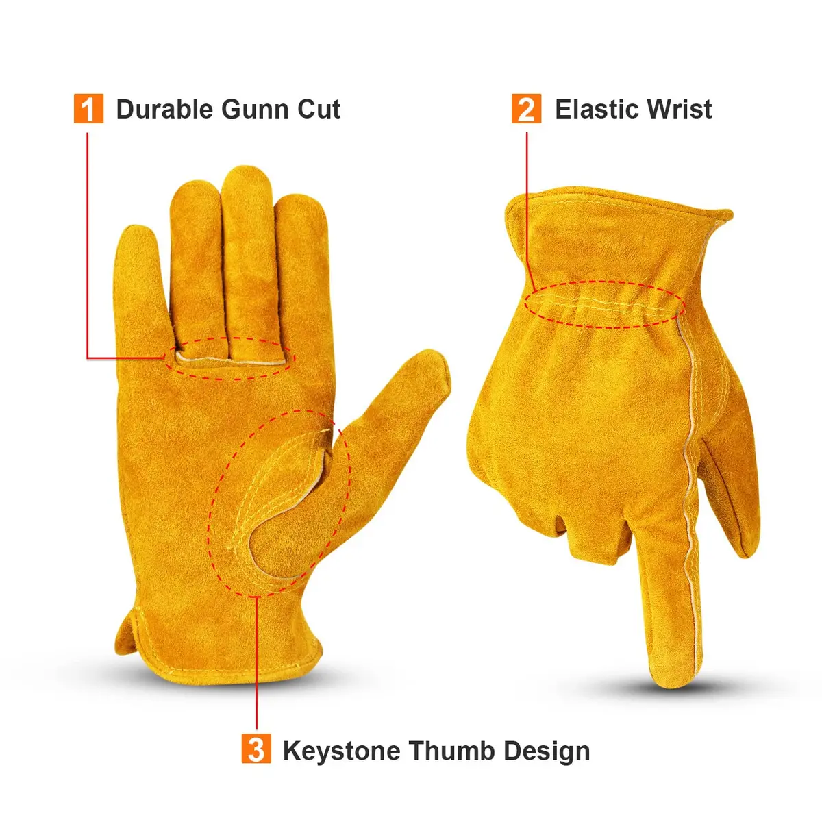 OZERO Leather Work Gloves, Cowhide, Large | Durable, Flexible & Puncture-Resistant for Heavy Duty Tasks - view 2