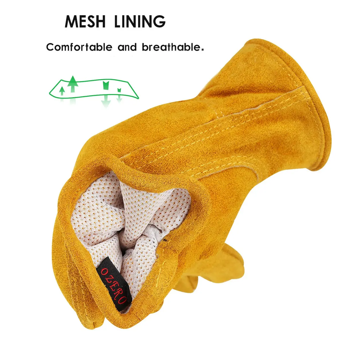 OZERO Leather Work Gloves, Cowhide, Large | Durable, Flexible & Puncture-Resistant for Heavy Duty Tasks - view 4