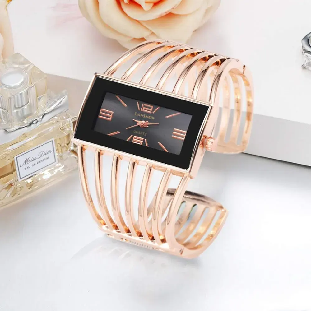 Weicam Women's Quartz Watch Rose Gold | Rectangular Dial Hollow Bracelet Watch - view 3