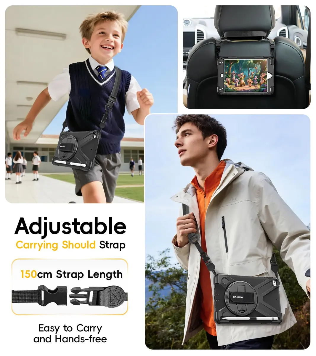 BRAECN iPad mini 5 Case, iPad mini 4 Case - Black | Heavy Duty Drop-Proof with 360° Rotating Kickstand & Adjustable Shoulder Strap - view 8