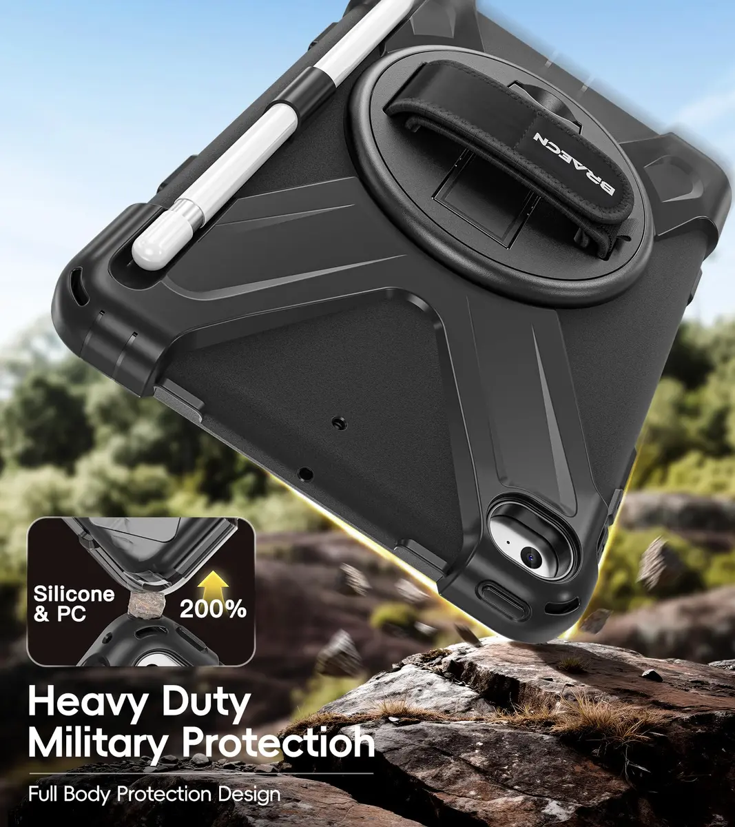 BRAECN iPad mini 5 Case, iPad mini 4 Case - Black | Heavy Duty Drop-Proof with 360° Rotating Kickstand & Adjustable Shoulder Strap - view 3