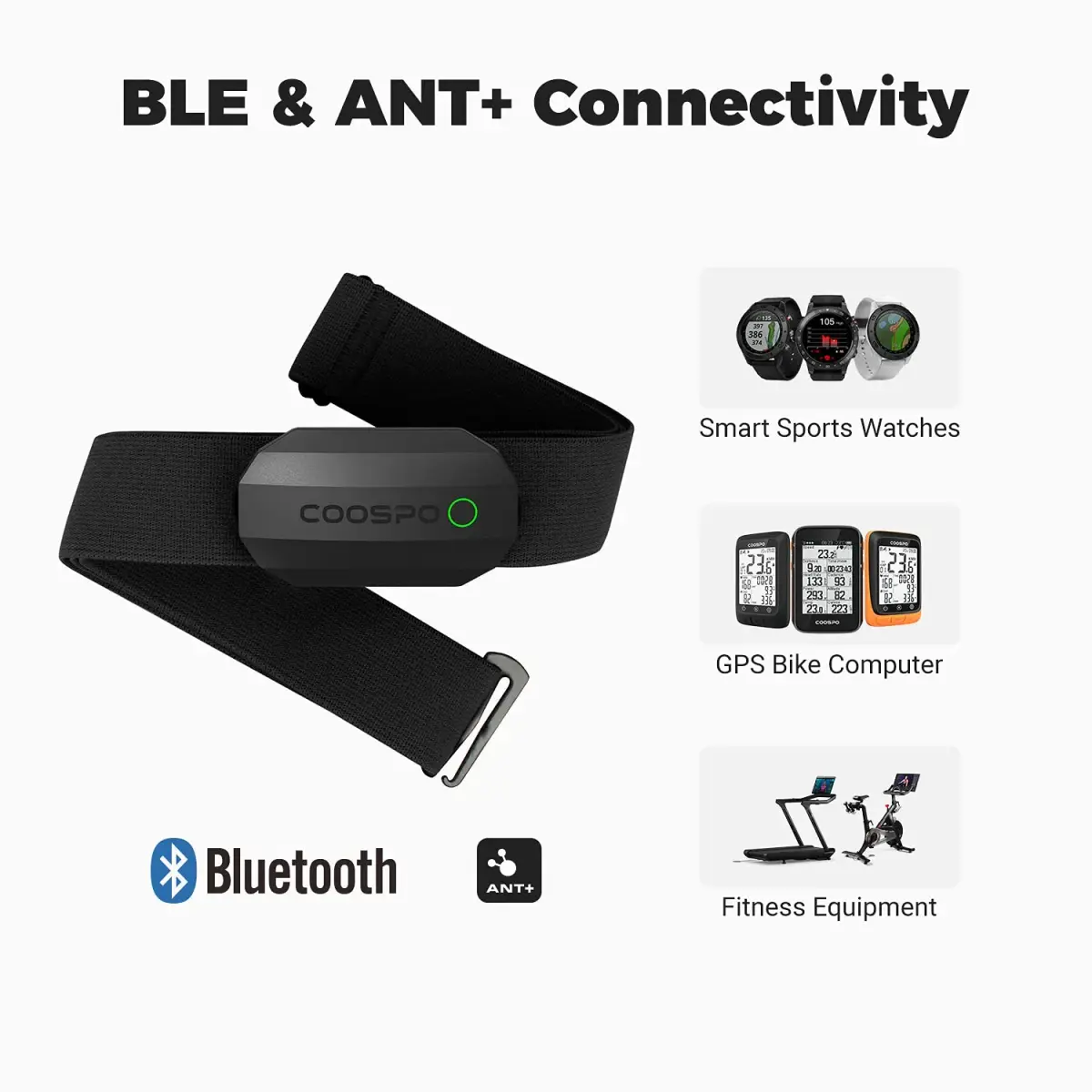 CooSpo H808S Heart Rate Monitor Chest Strap | ANT+ BLE HR Monitor, IP67 Waterproof, 15g - view 4
