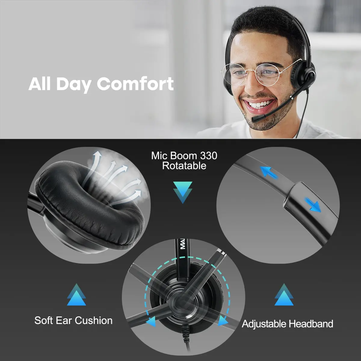 MAIRDI Telephone Headset with RJ9 & 3.5mm Jack | Noise Cancelling Mic for Cisco Phones & PCs - view 5