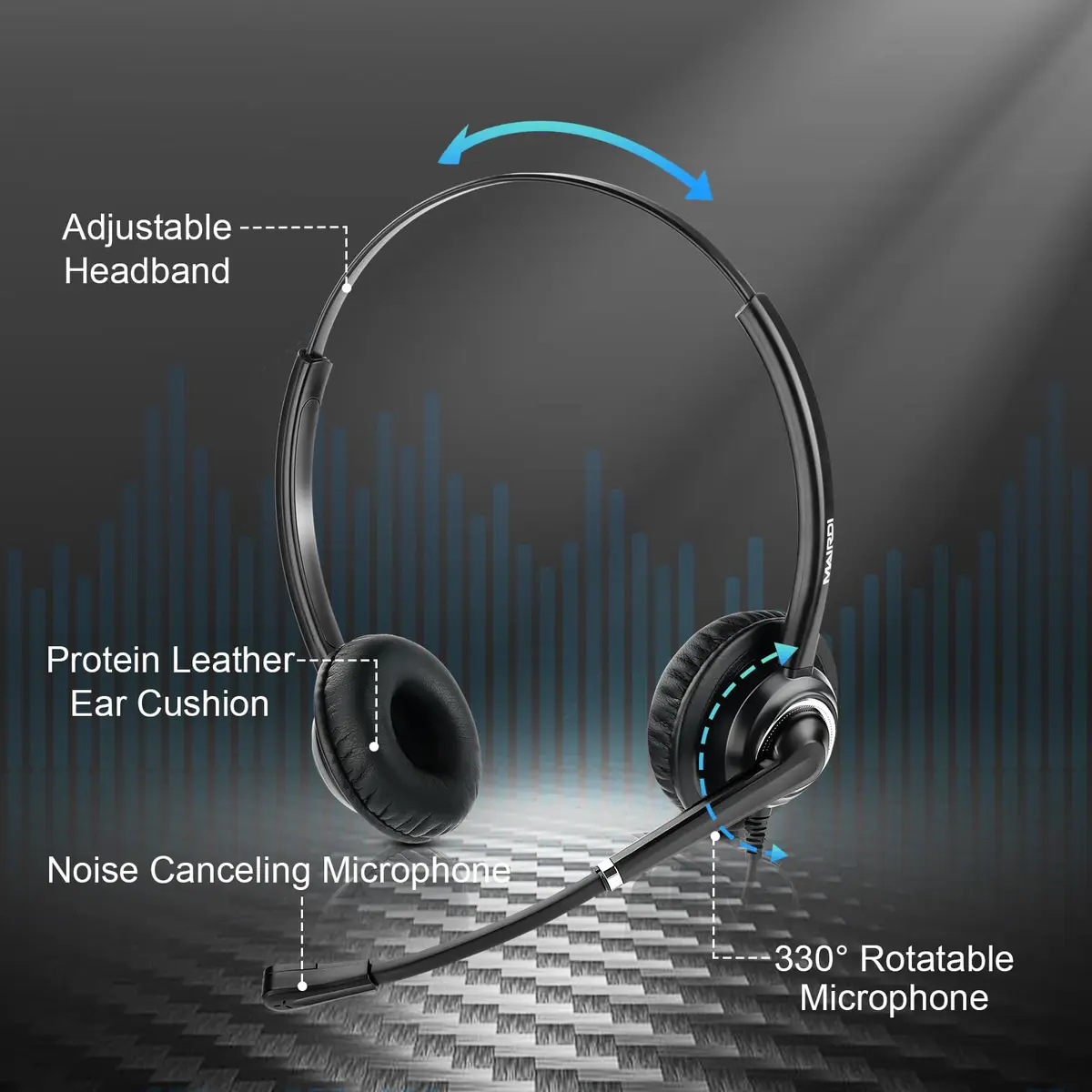 MAIRDI Telephone Headset with RJ9 & 3.5mm Jack | Noise Cancelling Mic for Cisco Phones & PCs - view 6