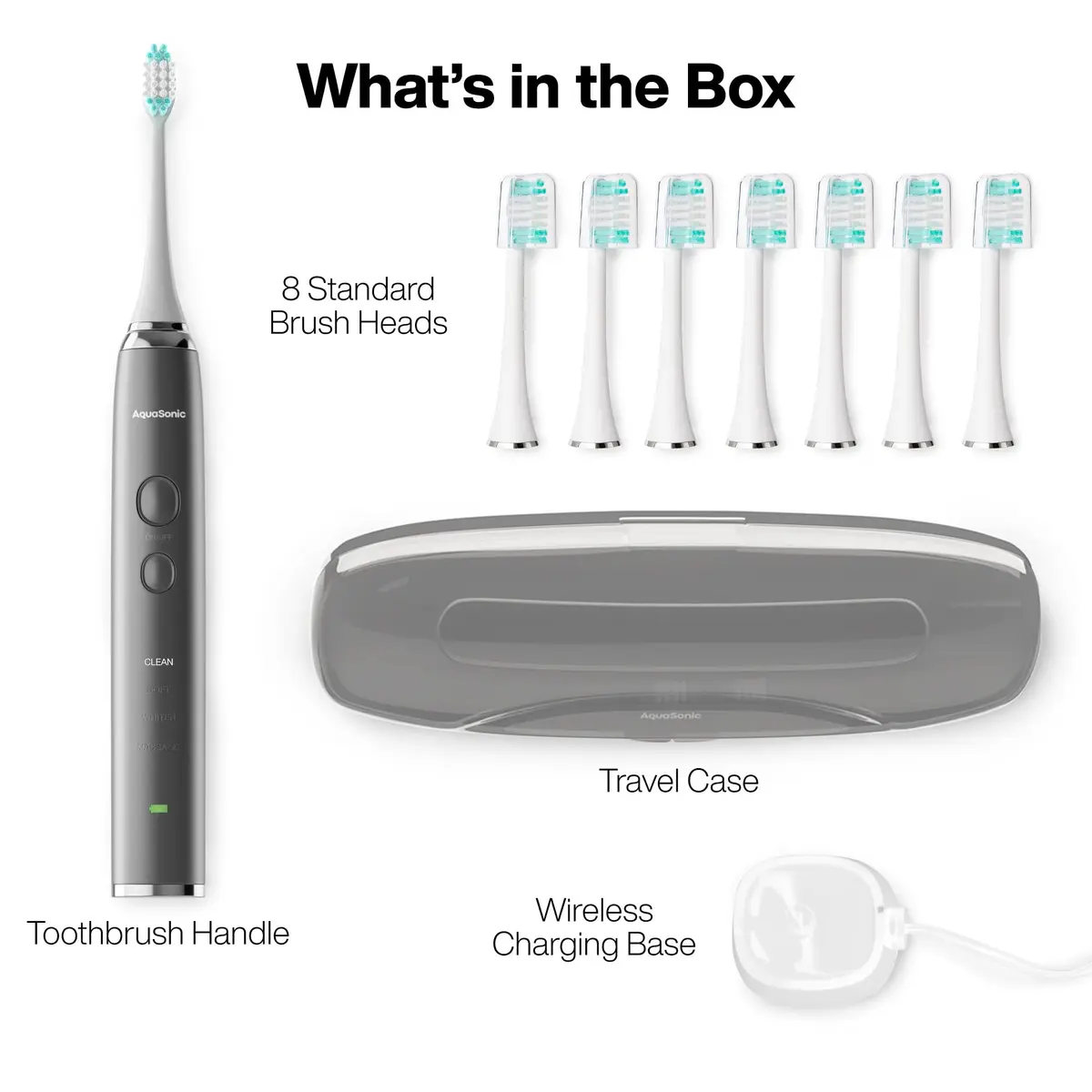 Aquasonic Vibe Series Ultra-Whitening Toothbrush Charcoal Metallic | ADA Accepted Electric Toothbrush with 8 Brush Heads & Wireless Charging - view 7