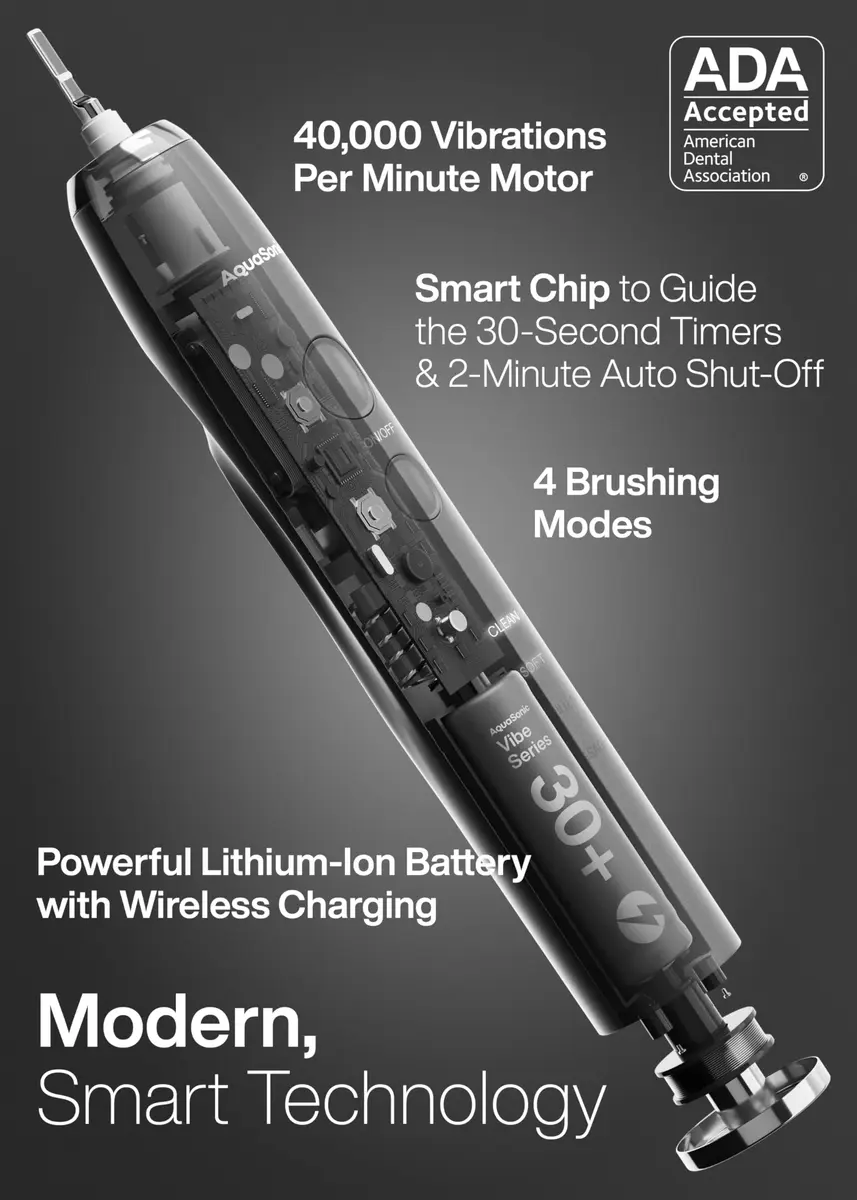 Aquasonic Vibe Series Ultra-Whitening Toothbrush Charcoal Metallic | ADA Accepted Electric Toothbrush with 8 Brush Heads & Wireless Charging - view 2