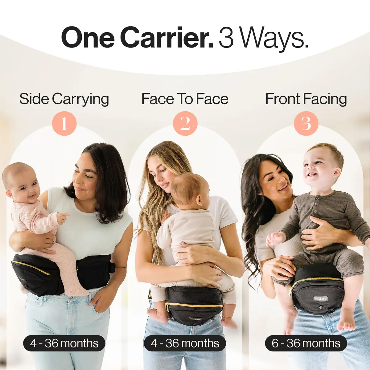 TushBaby Original Hip Seat Baby Carrier for Babies & Toddlers up to 45 lbs | Supportive, No Foam, Lightweight, Storage, Black & Gold - view 4