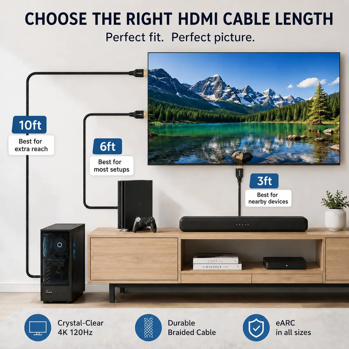 Pacroban 6ft (1.83m) Ultra High Speed HDMI 2.1 Cable | 48Gbps 8K 60Hz 4K 120Hz eARC VRR ALLM Braided - view 3