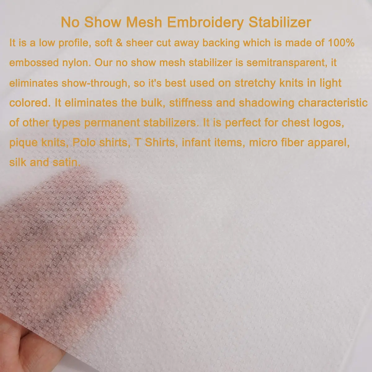 New brothread No Show Mesh Embroidery Stabilizer 10" x 10 Yd Roll | Permanent Support for Stretchy Knits - view 3