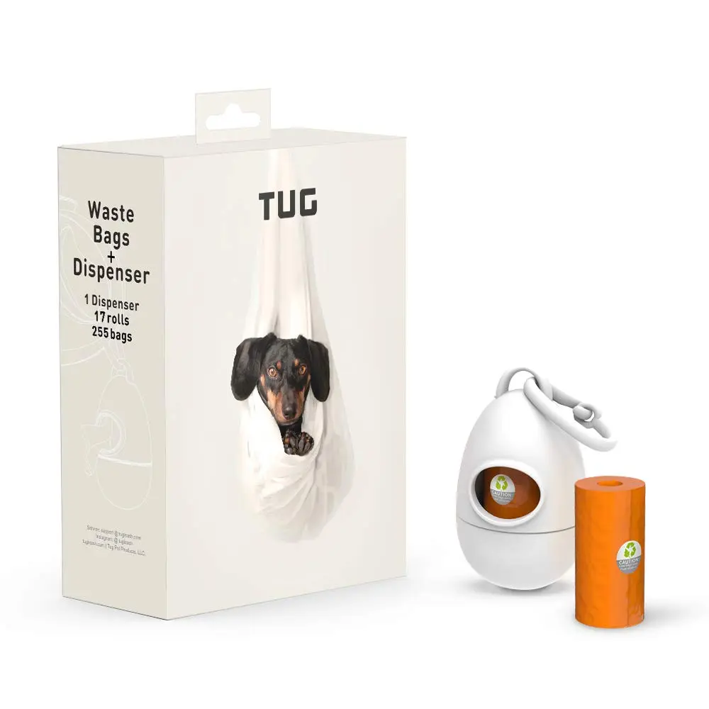 TUG Dog Waste Bag Dispenser with Poop Bags, White, 17 Rolls | Leak-Proof, Eco-Friendly, Large Size - main product image