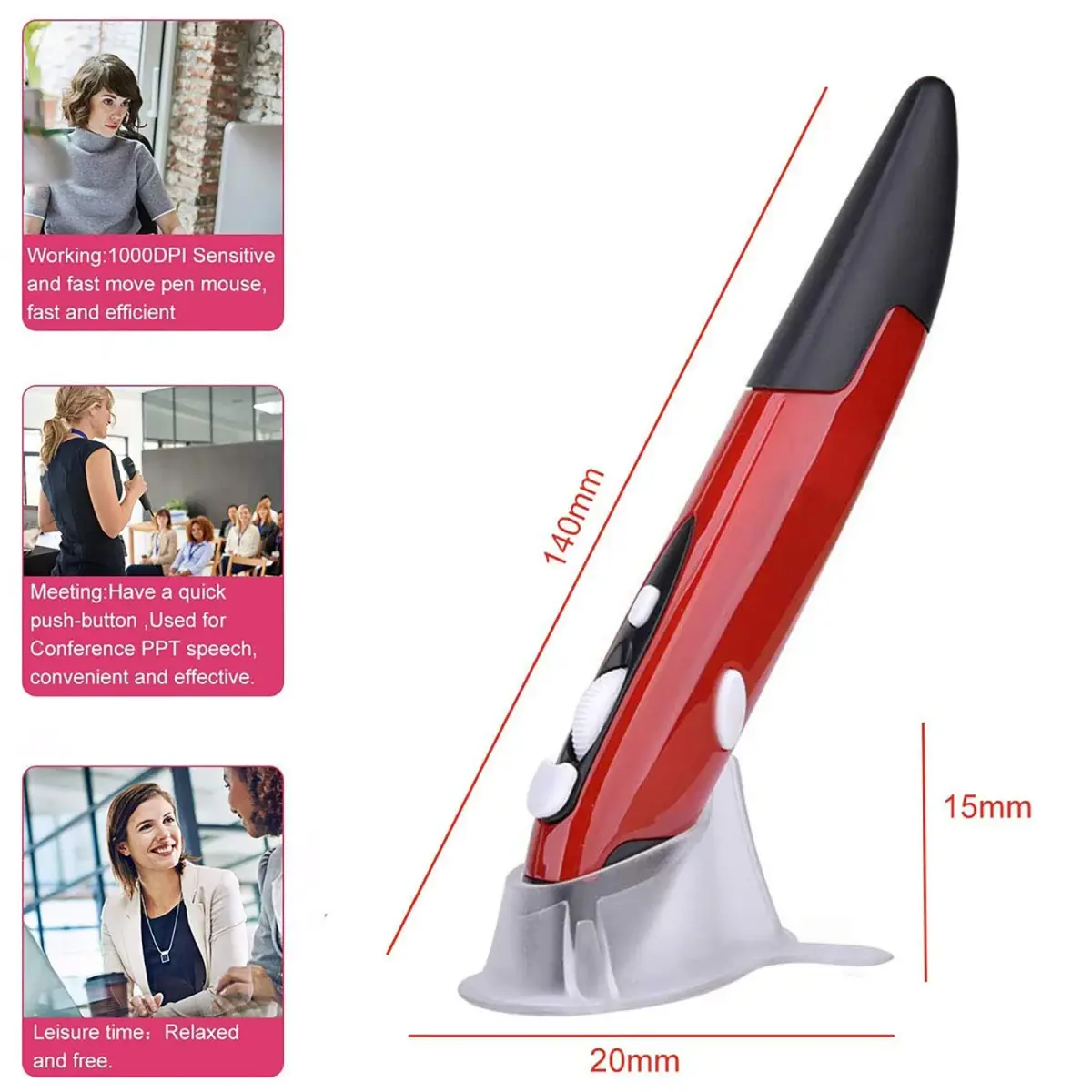lychee Wireless Optical Pocket Pen Mouse Red | Ergonomic Design for Presentations & Travel - view 7