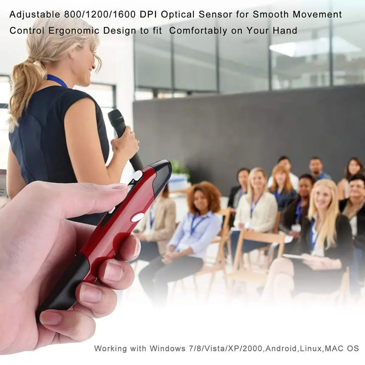 lychee Wireless Optical Pocket Pen Mouse Red | Ergonomic Design for Presentations & Travel - view 4