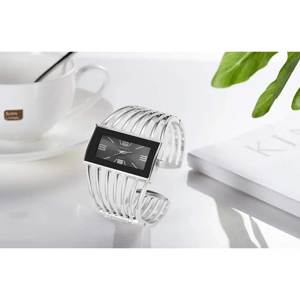 Weicam Women's Quartz Watch Silver Rectangular Dial Hollow Bracelet 38mm Case | Luxury Analog Watch for Ladies - view 3