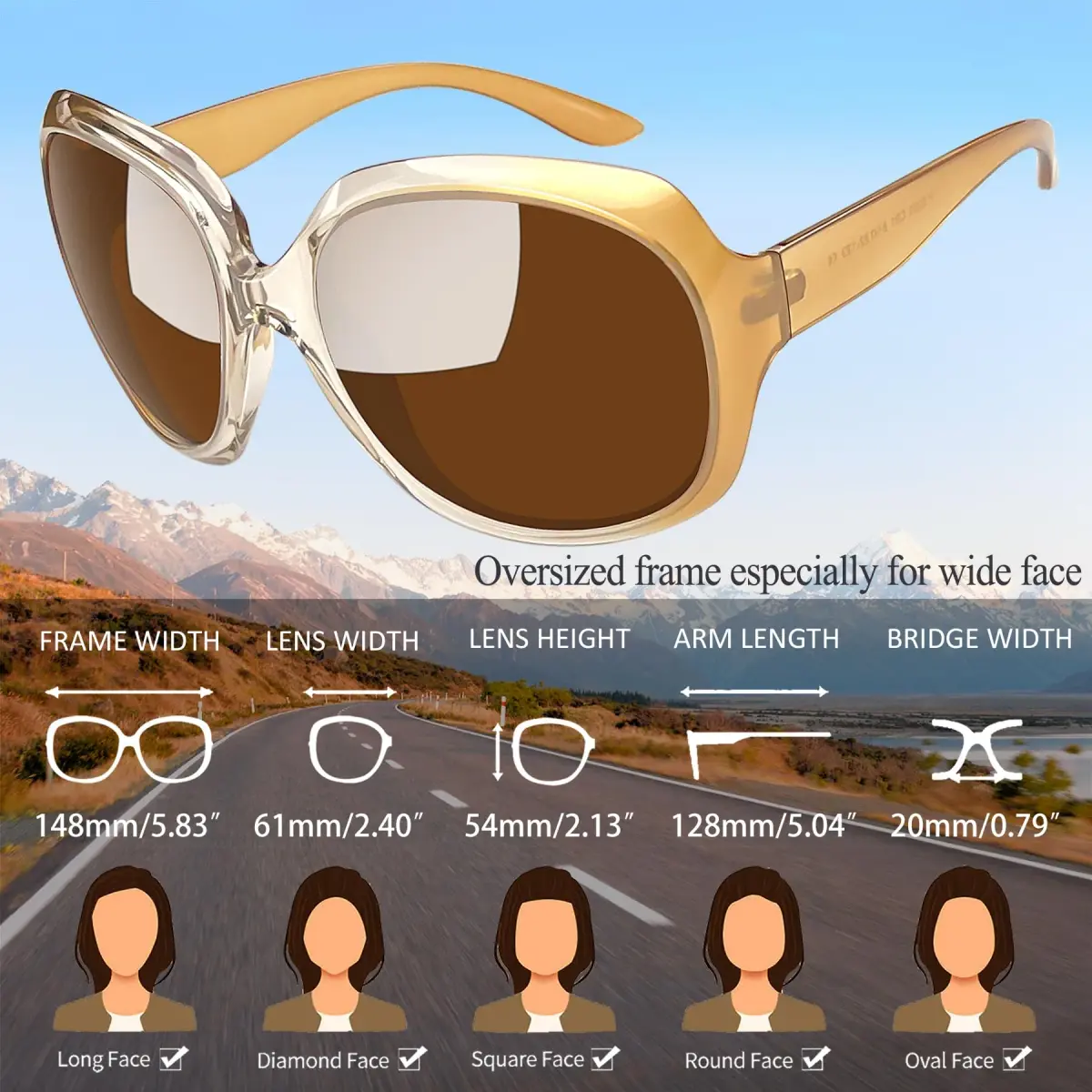 Joopin Oversized Champagne Brown Butterfly Sunglasses for Women | Polarized UV400 Protection - view 3