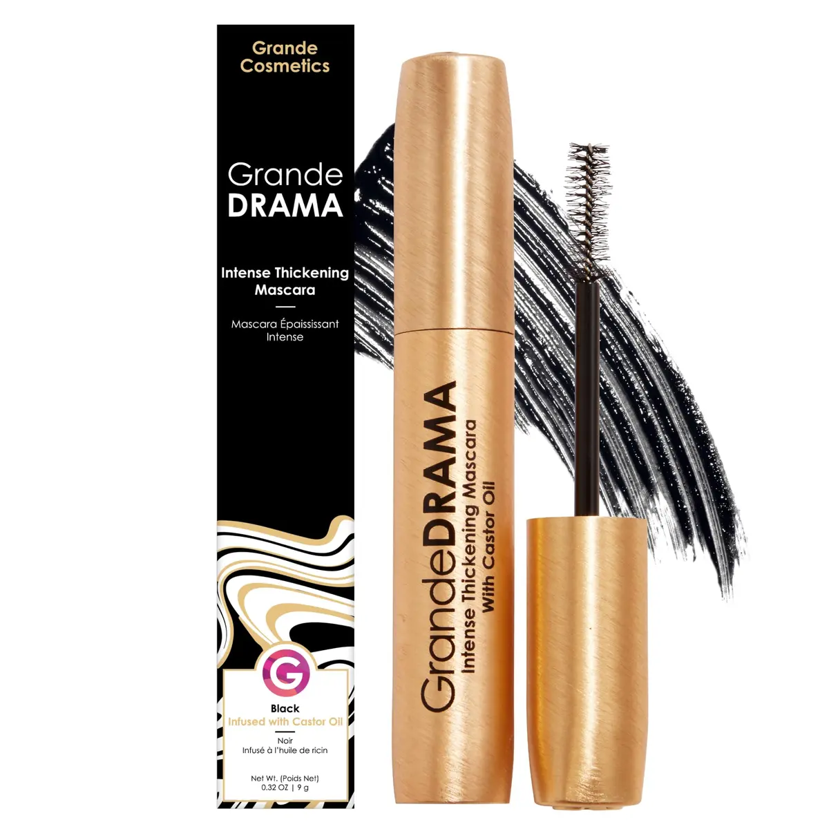 Grande Cosmetics GrandeDRAMA Intense Thickening Mascara 0.3 Fl Oz | Lush, Dense, Glossy Lashes with Castor Oil - main product image