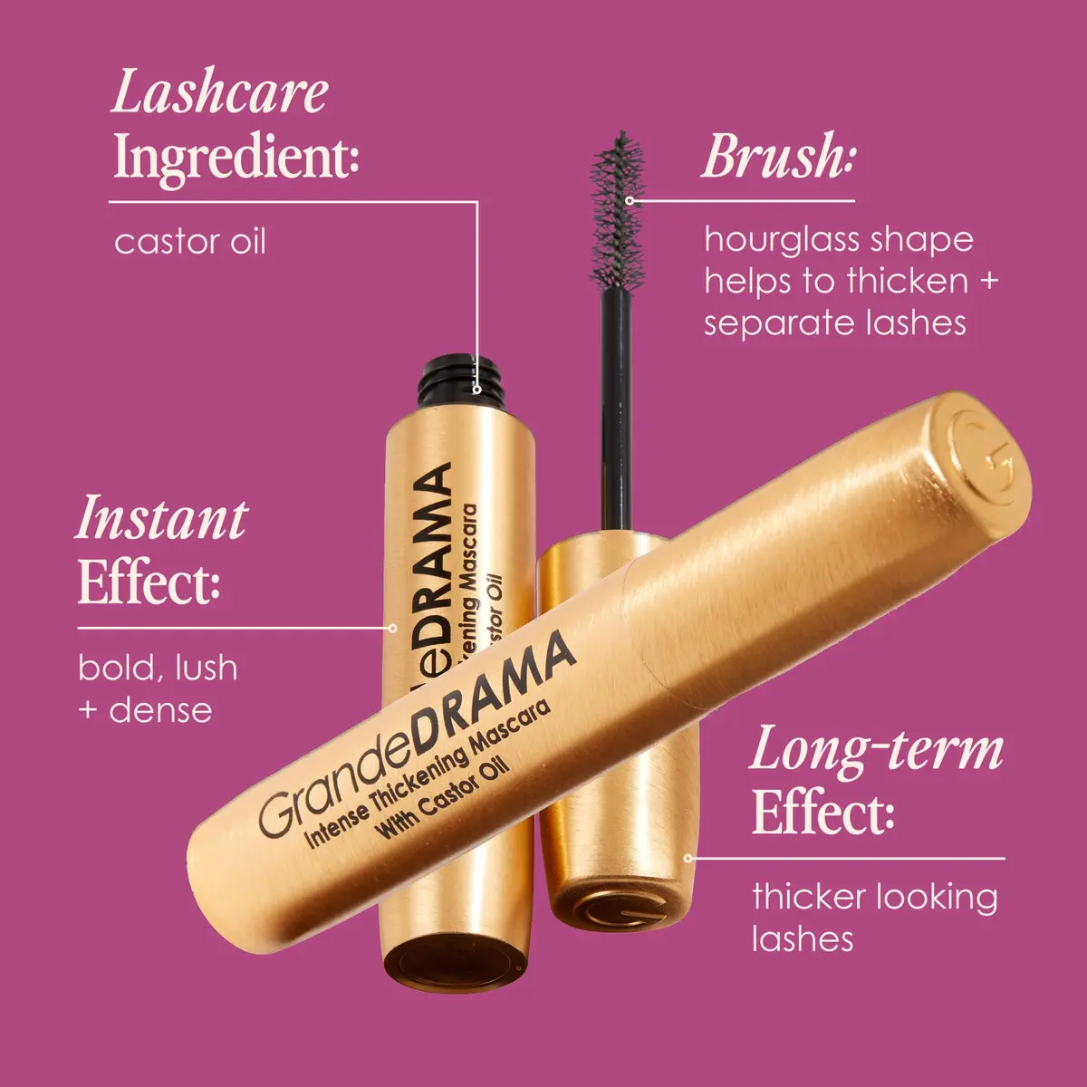 Grande Cosmetics GrandeDRAMA Intense Thickening Mascara 0.3 Fl Oz | Lush, Dense, Glossy Lashes with Castor Oil - view 7