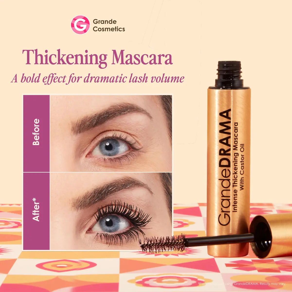 Grande Cosmetics GrandeDRAMA Intense Thickening Mascara 0.3 Fl Oz | Lush, Dense, Glossy Lashes with Castor Oil - view 2