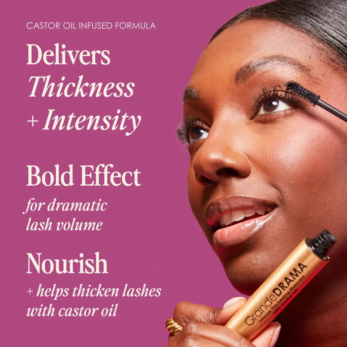 Grande Cosmetics GrandeDRAMA Intense Thickening Mascara 0.3 Fl Oz | Lush, Dense, Glossy Lashes with Castor Oil - view 3