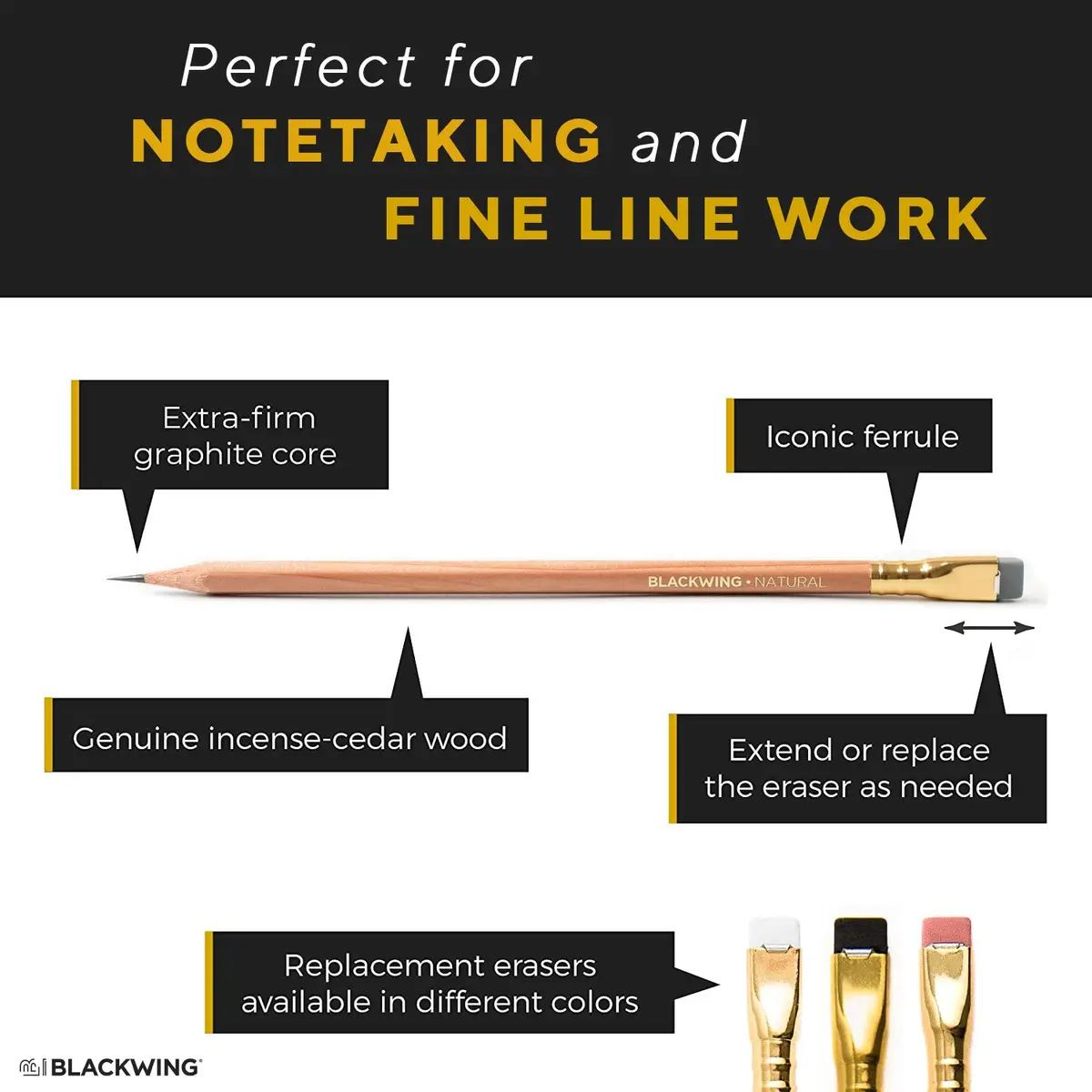 Blackwing Natural Pencils Extra-Firm Graphite 12 Count | Japanese Graphite for Precise Lines - view 3
