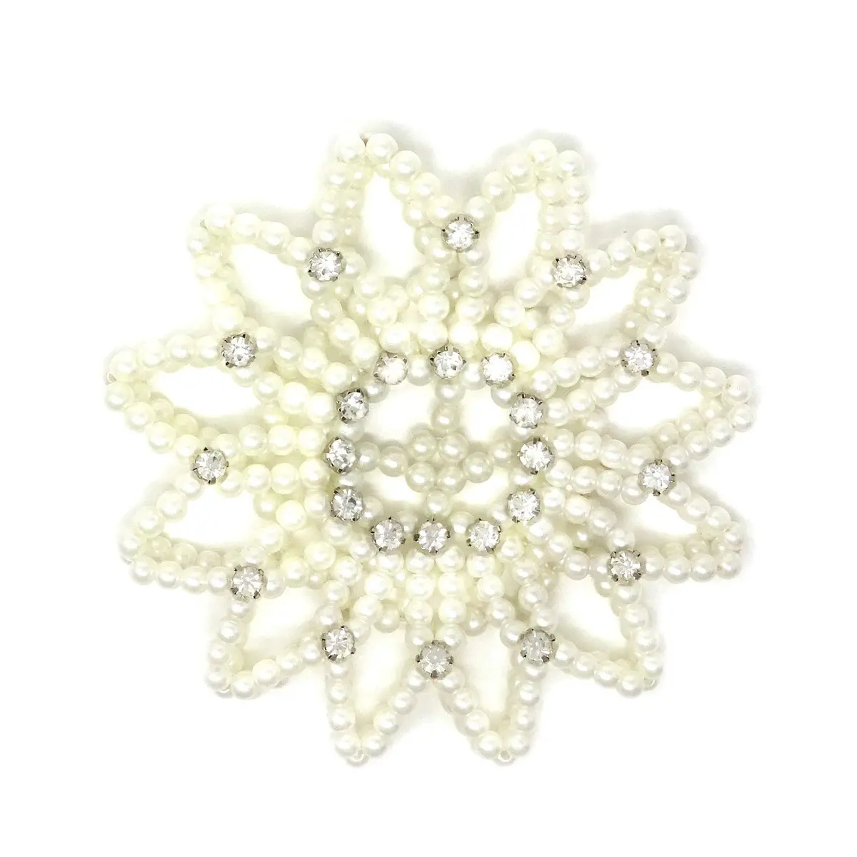 Honbay Hair Bun Cover Elastic Handmade Crochet Hair Net Snood with Pearls and Rhinestones for Ballet, Dance, Skating, etc (White) | Elegant Hair Bun Accessory - view 5