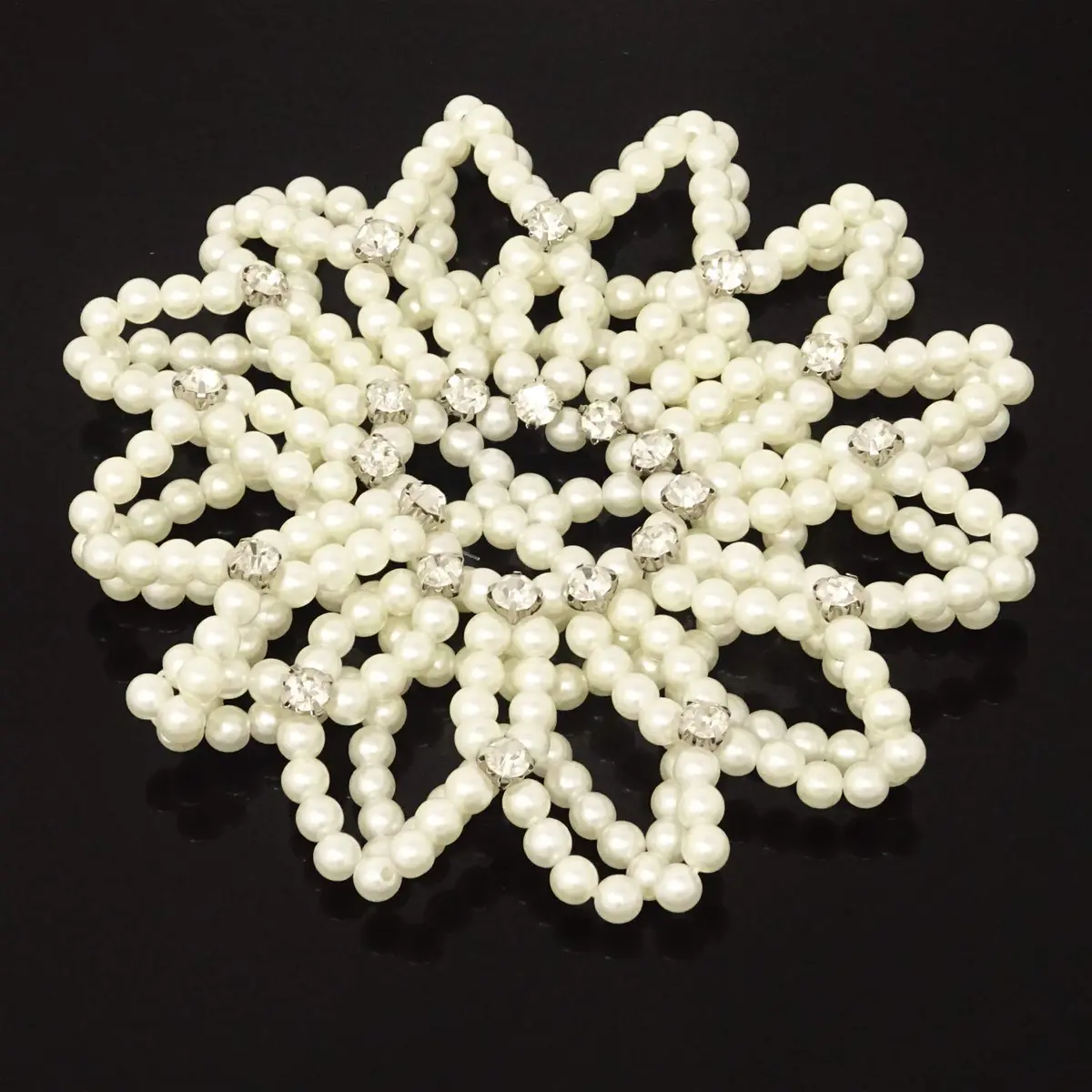 Honbay Hair Bun Cover Elastic Handmade Crochet Hair Net Snood with Pearls and Rhinestones for Ballet, Dance, Skating, etc (White) | Elegant Hair Bun Accessory - view 3