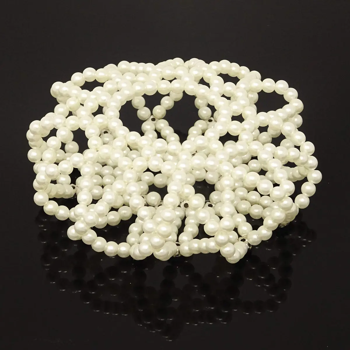 Honbay Hair Bun Cover Elastic Handmade Crochet Hair Net Snood with Pearls and Rhinestones for Ballet, Dance, Skating, etc (White) | Elegant Hair Bun Accessory - view 4