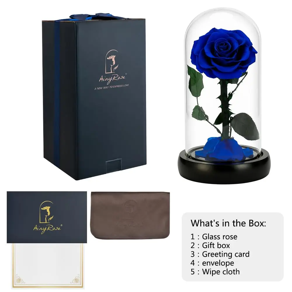 SW Forever Preserved Real Rose Flower in Glass Dome with Gift Box | Blue Eternal Rose for Mom Women, Valentine's Day, Anniversary - view 8