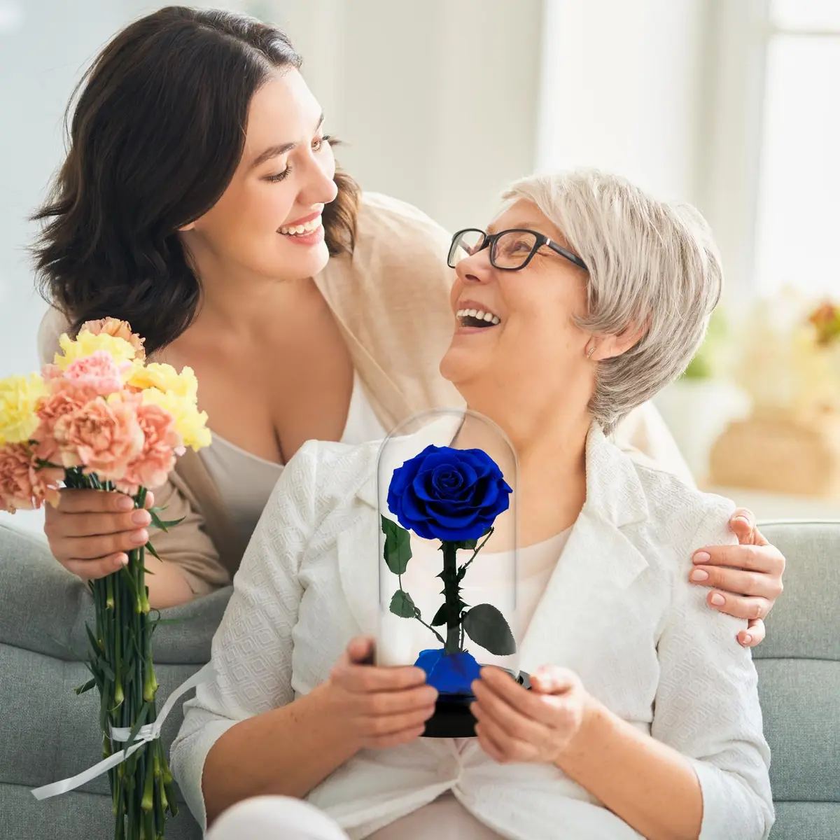 SW Forever Preserved Real Rose Flower in Glass Dome with Gift Box | Blue Eternal Rose for Mom Women, Valentine's Day, Anniversary - view 2