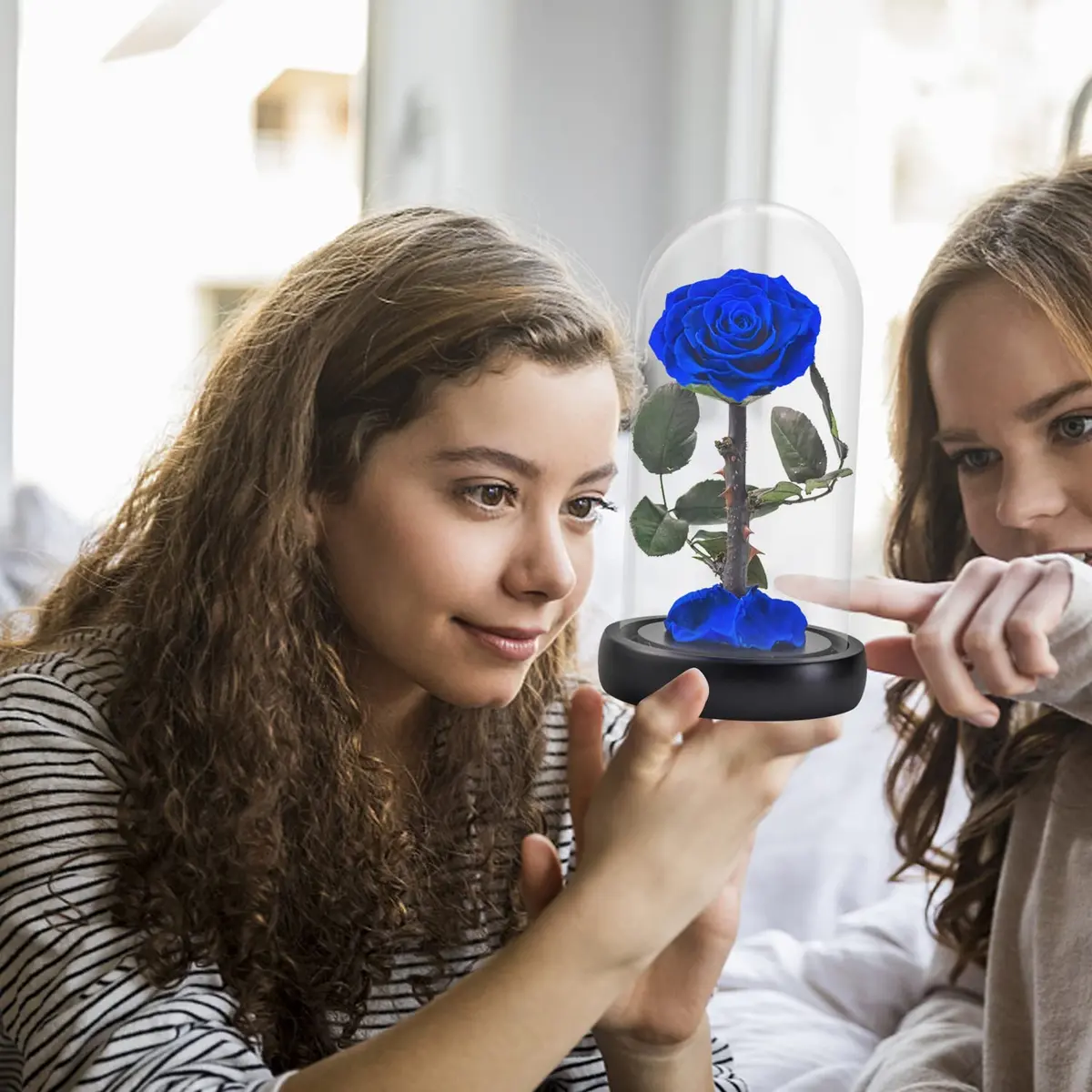 SW Forever Preserved Real Rose Flower in Glass Dome with Gift Box | Blue Eternal Rose for Mom Women, Valentine's Day, Anniversary - view 3