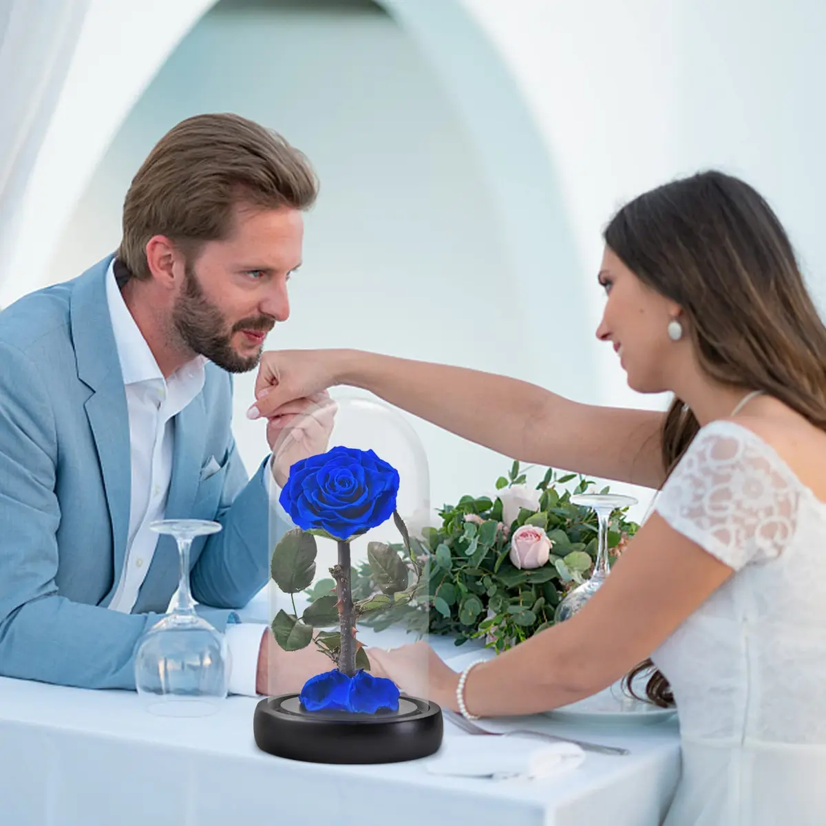 SW Forever Preserved Real Rose Flower in Glass Dome with Gift Box | Blue Eternal Rose for Mom Women, Valentine's Day, Anniversary - view 4