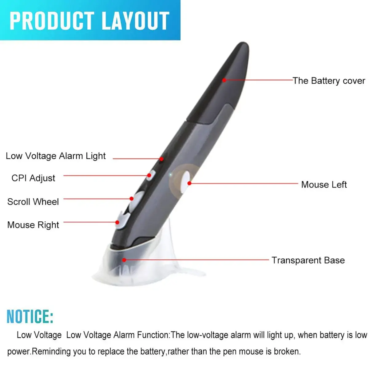 lychee Wireless Optical Pocket Pen Mouse Grey | 1600 DPI Adjustable for PC Laptop Notebook Computer Mac - view 4