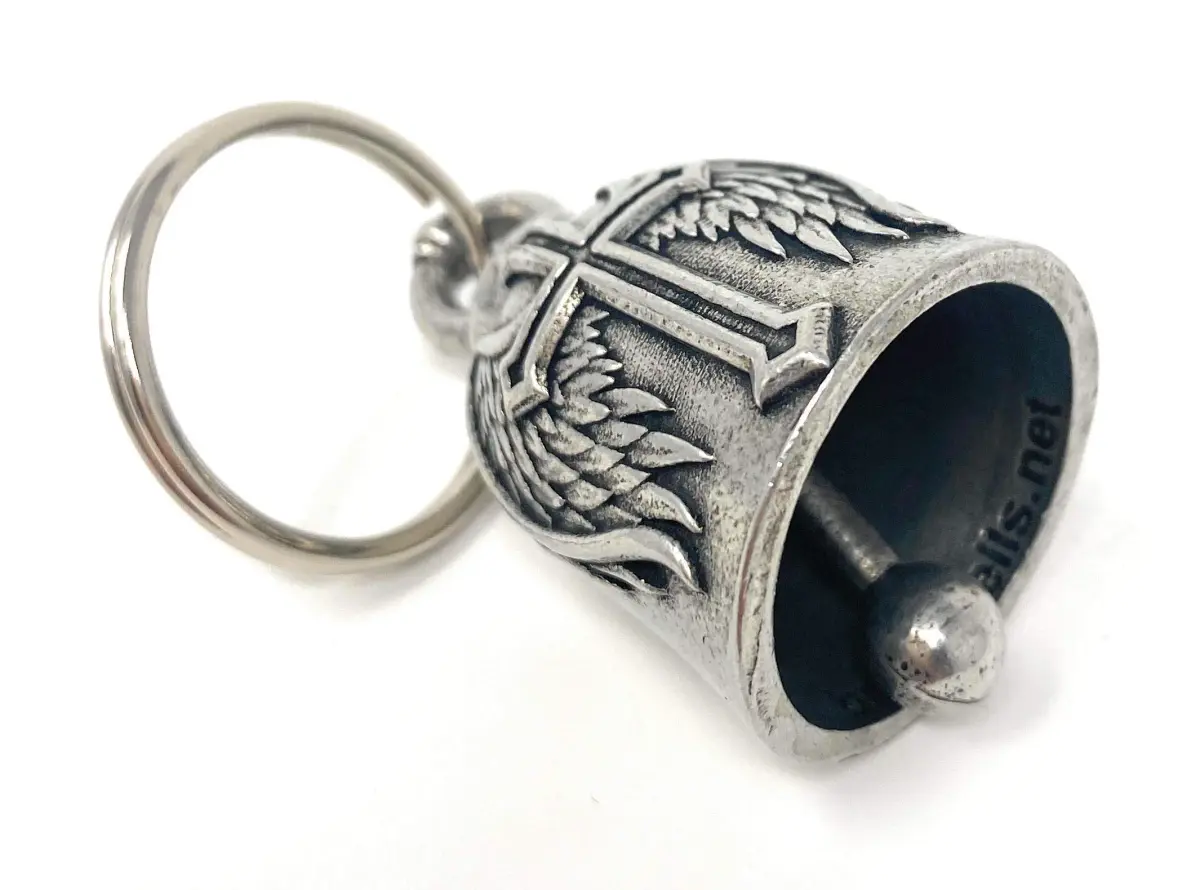 Bravo Bells Cross Wing Motorcycle Biker Ride Bell Keychain | Good Luck Charm - view 2