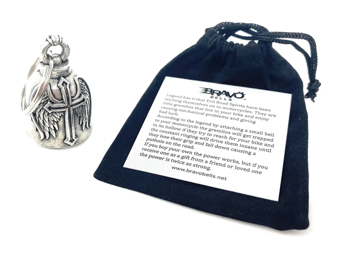 Bravo Bells Cross Wing Motorcycle Biker Ride Bell Keychain | Good Luck Charm - view 3