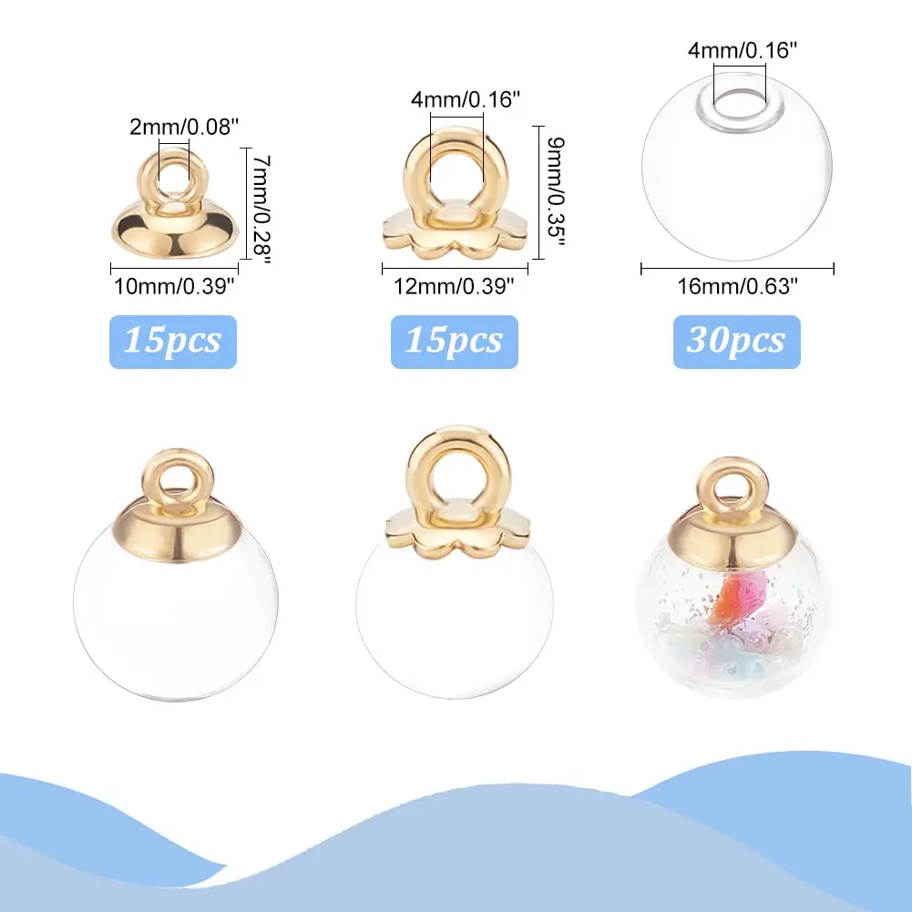 PH PandaHall 30pcs 16mm Clear Glass Globe Bottle Wish Glass Ball Bottles for DIY Pendant Charms Stud Earring Making - view 4